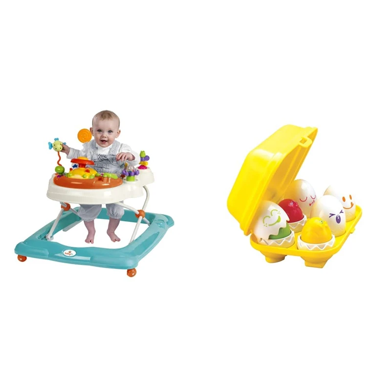 Babylo Twist About Baby Walker with Activities and Electronic Games, Height Adjustable and 120 Degree Padded Swivel seat & Tomy Toomies Hide and Squeak Eggs, Educational Shape Sorter Baby