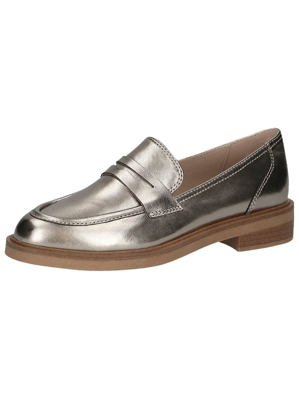 CAPRICE Women's Leather Loafers Elegant, Beige (Taupe Metallic), 6.5 UK