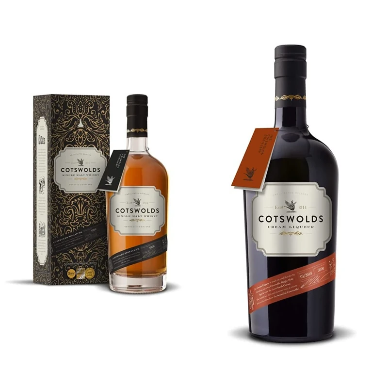 Cotswolds Single Malt Whisky with Gift Box - Multi Award Winning Whisky Made with Locally Grown Floor-Malted Barley & Cotswolds Cream Liqueur - Luxurious Single Malt Whisky Spirit Blended