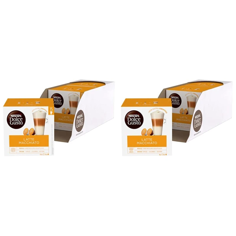 Nescafe Dolce Gusto Latte Macchiato Coffee Pods (Pack of 3, Total 90 Capsules) & Nescafé Latte Macchiato Coffee Pods, 3 x 16 each - Image 1