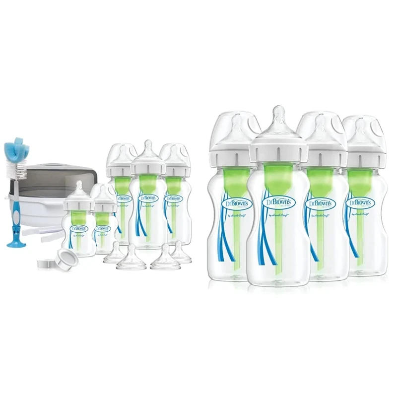 Dr. Brown's Options+ Anti-Colic Baby Bottle, Wide Neck, Newborn Gift Set & Options+ Anti-Colic Baby Bottles, Four Pack, 270 ml Bottles