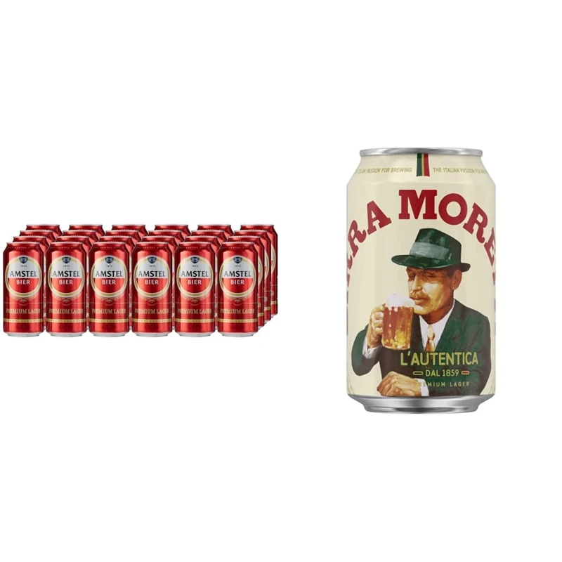 Amstel Bier Lager Beer Can, 24 x 440 ml & Birra Moretti Lager Beer, 330 ml (Pack of 20)