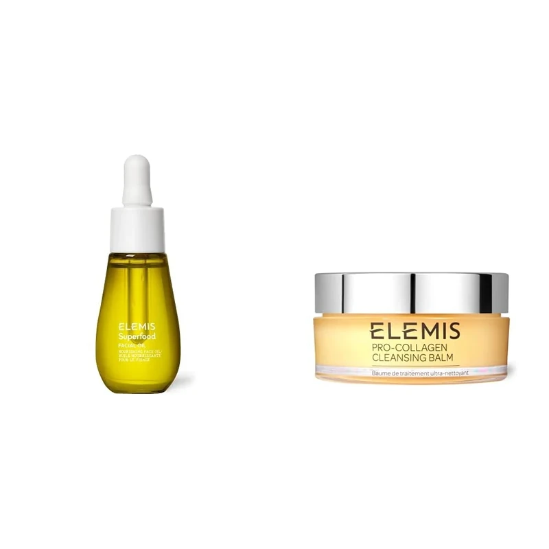 ELEMIS Superfood Facial Oil, Nourishing Face Oil Formulated with 9 Antioxidant-Rich Superfoods & Pro-Collagen Cleansing Balm, 3-in-1 Melting Facial Cleanser for Deep Cleansing Wash