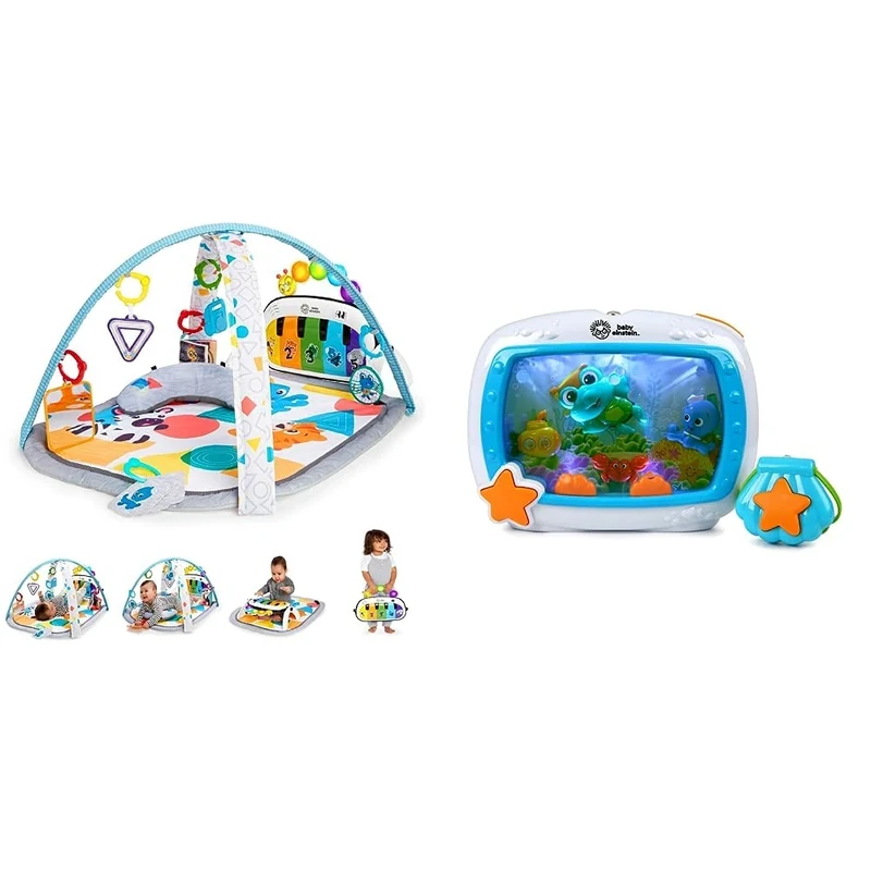 Baby Einstein 11058, Sea Dreams Soother Cot Toy with Remote, Lights and Melodies & 4-in-1 Kickin' Tunes and Language Discovery Play Gym with Piano, Mat with Detachable Activity Toys