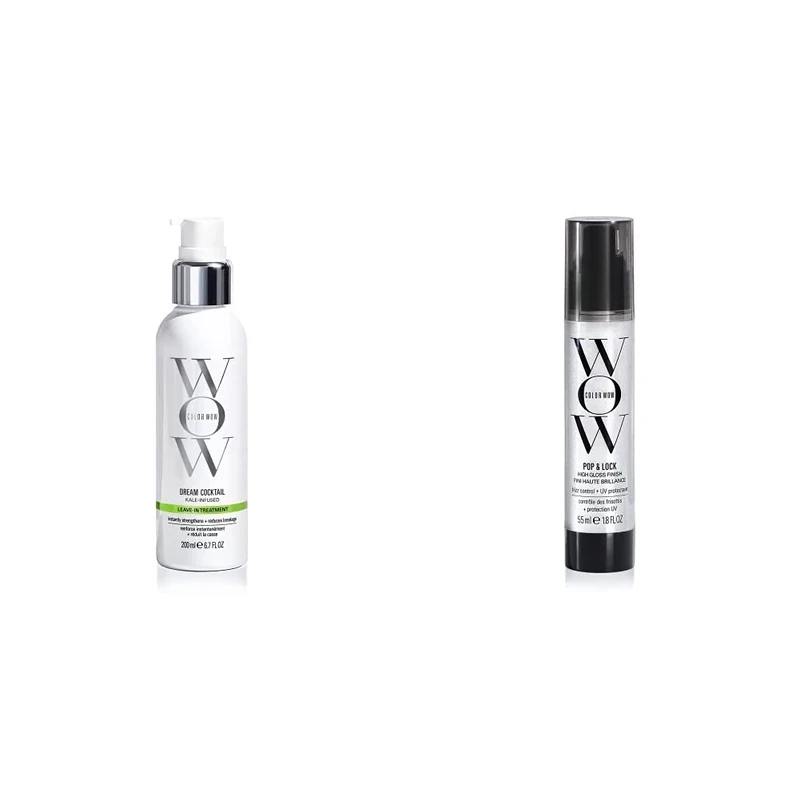 COLOR WOW Kale Cocktail Bionic Tonic, 200 ml & Color Wow Pop + Lock Frizz Control + Glossing Serum – Anti-frizz serum with heat protection, Pack of 2