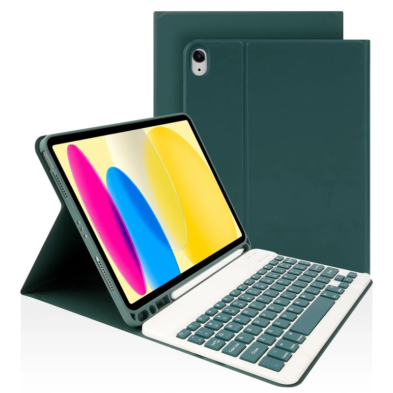 LAMA Keyboard Case for iPad 11th A16 11" 2025, iPad 10th Gen 10.9" 2022, Slim Protective Cover with Detachable Wireless Bluetooth Keyboard Case and Pencil Holder, Dark Green