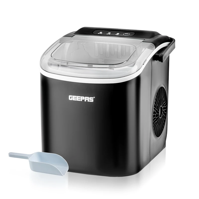 Geepas Ice Cube Maker | Compact Portable Countertop Ice Maker Machine, Produces 12kg Ice in 24 Hours | 1.2L Tank, Automatic & Silent Functioning | Includes Scoop & Removable Basket Black - Image 1