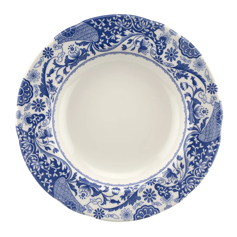 Spode BRO0210 Brocato Set of 4 23cm Rimmed Soup Plates, Blue & White