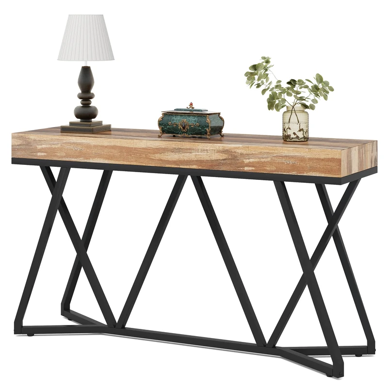 LITTLE TREE Sofa Console Table with Unique Metal Base, Entryway Table Behind Couch Table
