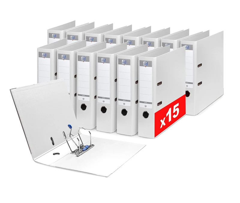 OXFORD 15 x Smart Pro+ Lever Arch Files A4XL 80mm Spine 2 D Rings Polypro Cover Lined White