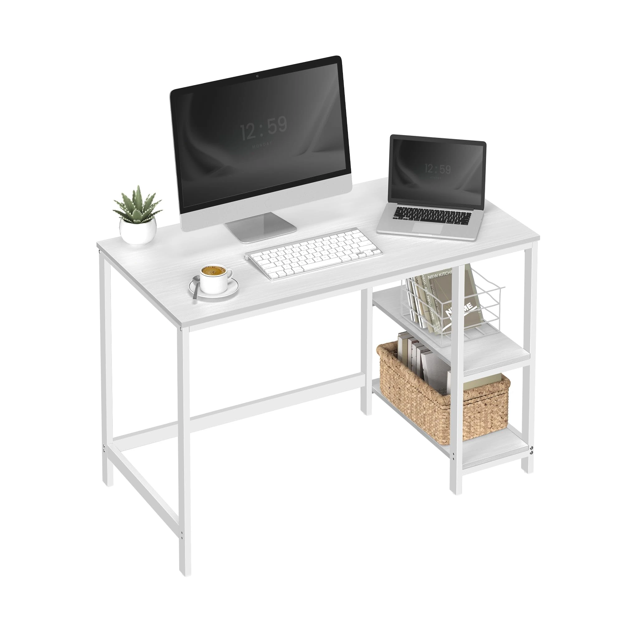 VASAGLE Computer Desk, Writing Desk with 2 Shelves on Left or Right, Work Table for Office Living Room, Steel Frame, Modern, Maple White LWD047W44