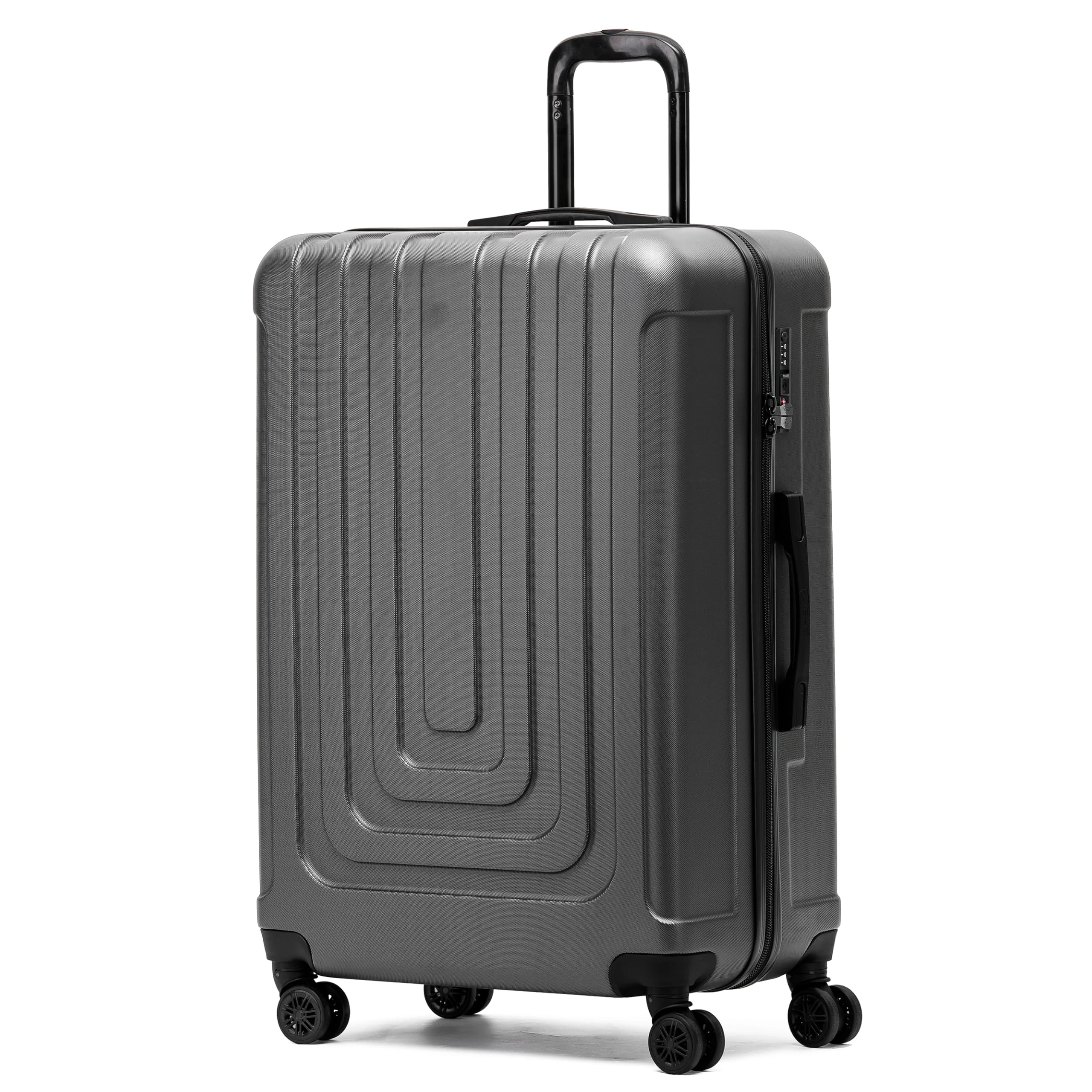 Flight Knight Premium Lightweight Suitcase - Built-in TSA Lock - 8 Spinner Wheels - ABS Hard Shell Check in Highly Durable Luggage - Large - 76.5x52x30cm, Anthracite/Black