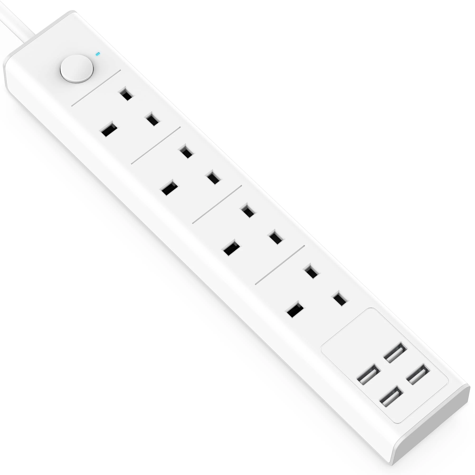 TICCOLO Extension Lead with USB Slots, 4 Way Sockets Outlets 4 USB Ports, 13A/3250W 1.8M Extention Cable with Switch Surge Protected Power Strips, UK Multi Plug Adapter Electrical Cords