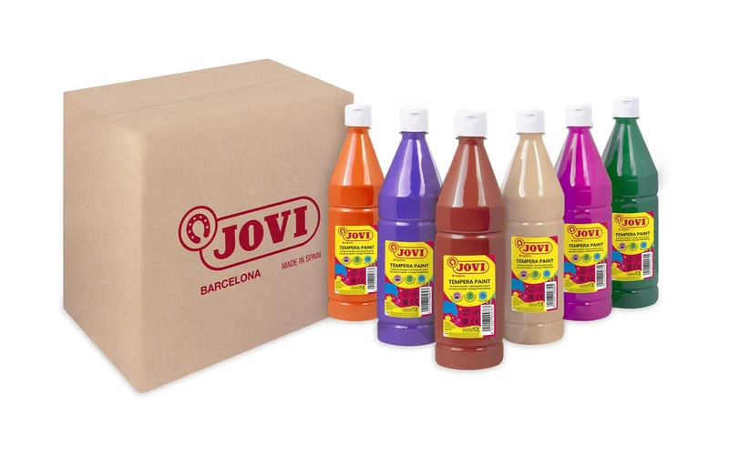 Jovi - Liquid Tempera, Case 6 Bottles of 1L, Secondary Colours, Paint Based on Natural Ingredients, Easy to Wash, Gluten-Free, Ideal for School Use (511/6B)