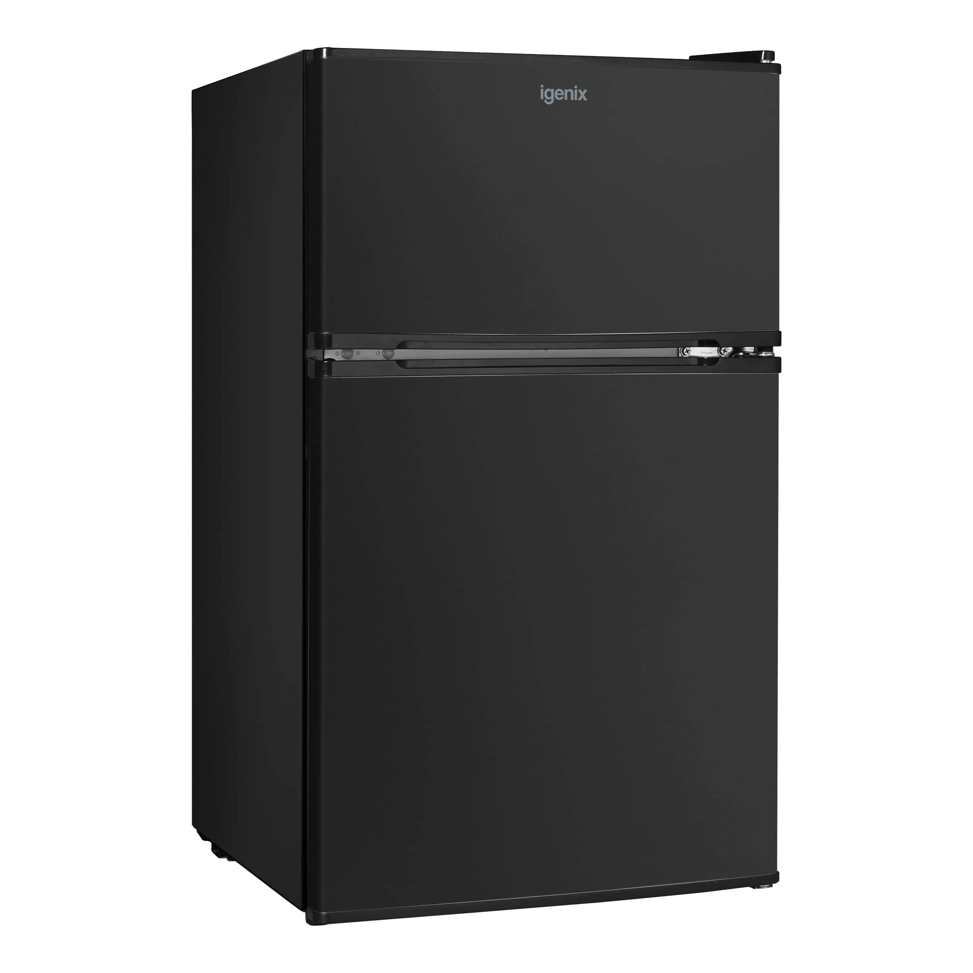 Igenix IG347FFB Freestanding Under Counter Fridge Freezer with 1 Safety Glass Shelf and 1 Salad Drawer, Reversible Door with two compartments, Adjustable Feet, 47 cm Wide, Black