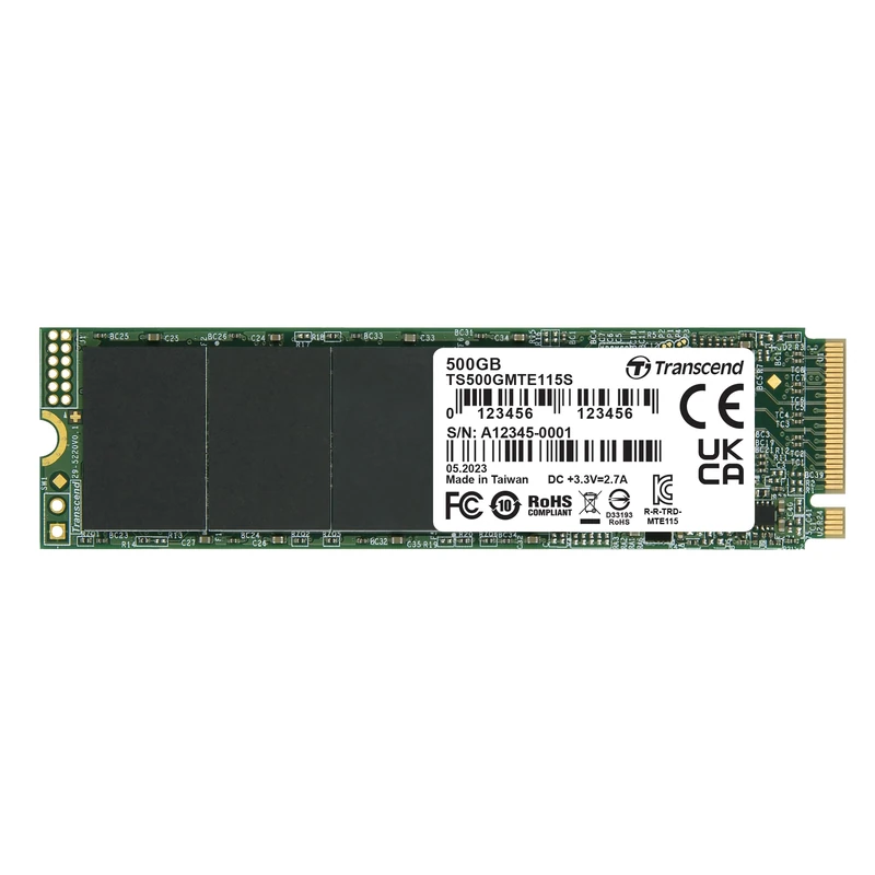 Transcend MTE115S 500GB NVMe PCIe Gen3 x4 SSD, Read/Write up to 3,000/1,600 mb/s with 3D Nand Flash TS500GMTE115S