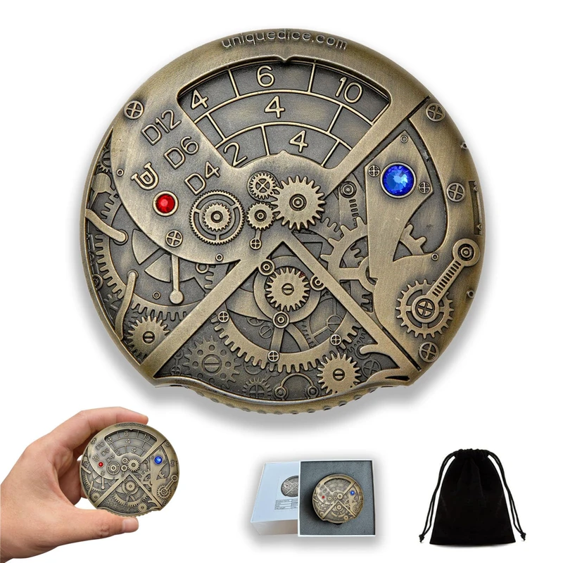 Unique Metal Dice Set - 7-in-1 Roulette Dice Spinner for D&D, D4, D6, D8, D10, D12, D20, D% - Retro Design for Tabletop Games & RPG