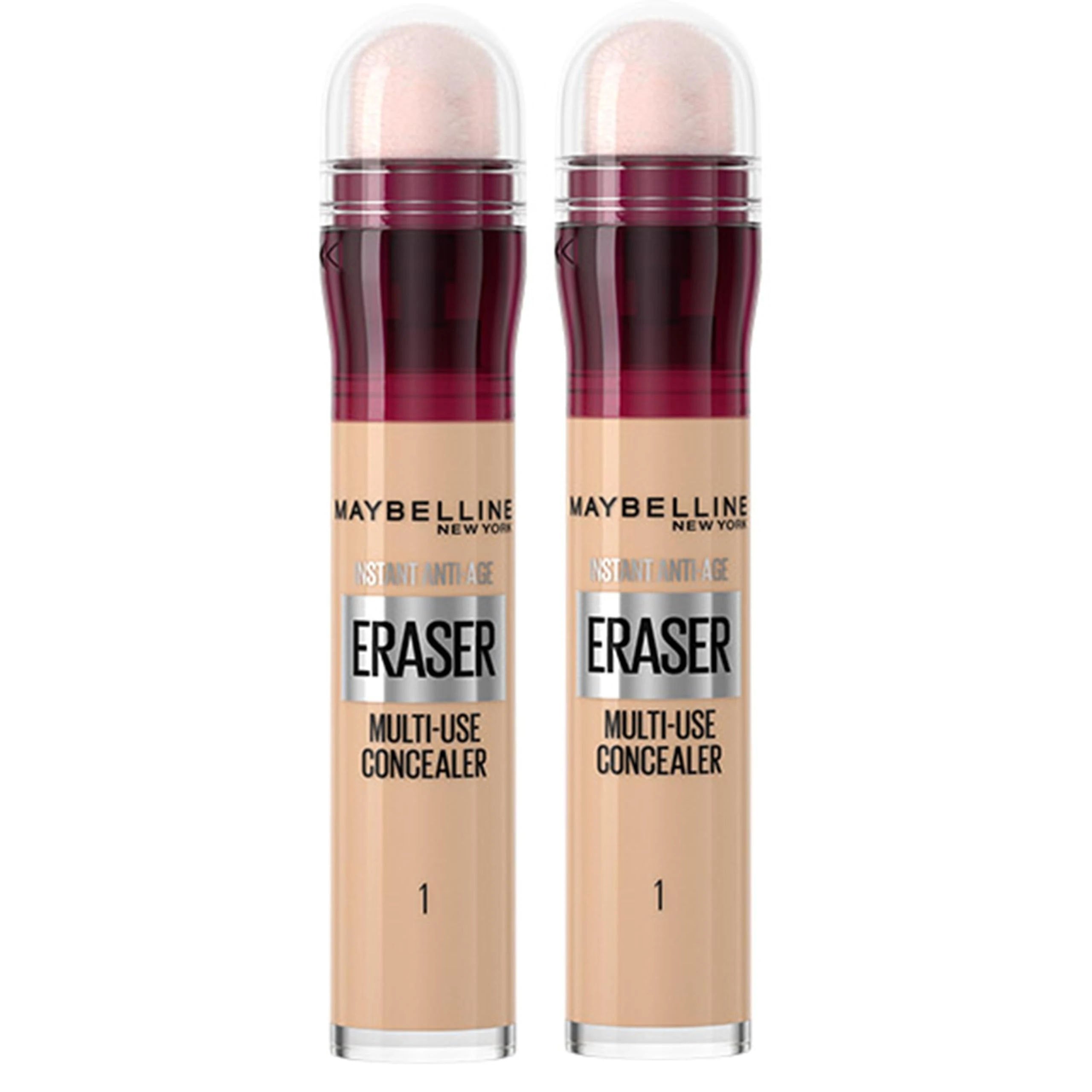 Maybelline Instant Anti-Age Eraser Eye Concealer for Face, Dark Circles, Blemish & Fine Lines Concealer, Full Coverage, Dermatologist Tested, Suitable for Sensitive Skin, Shade: 01 Light, Duo Bundle