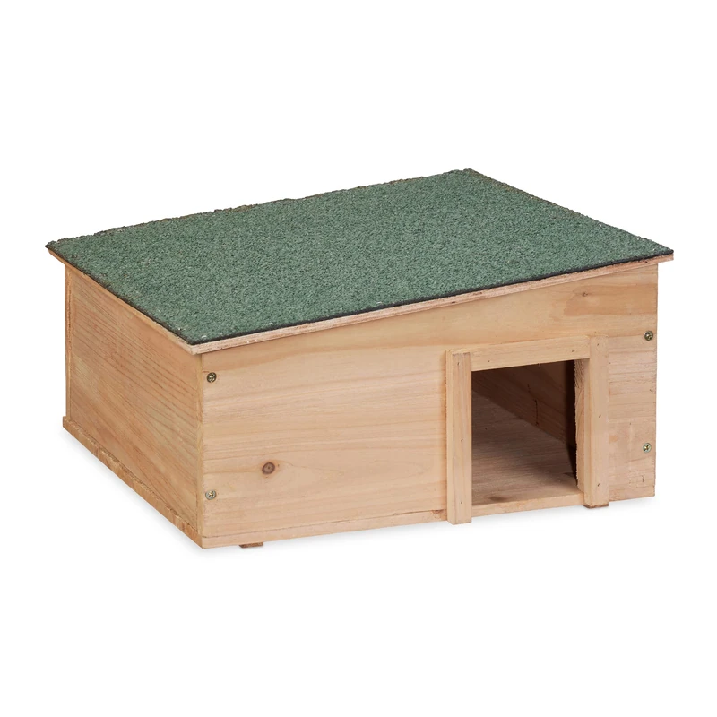 Relaxdays Hedgehog House, Wooden, Pet Hotel With Base, 2 Chambers, Winter Shelter, HxWxD: 21.5x40x40 cm, Brown, Wood, 21.5 x 40 x 40 cm