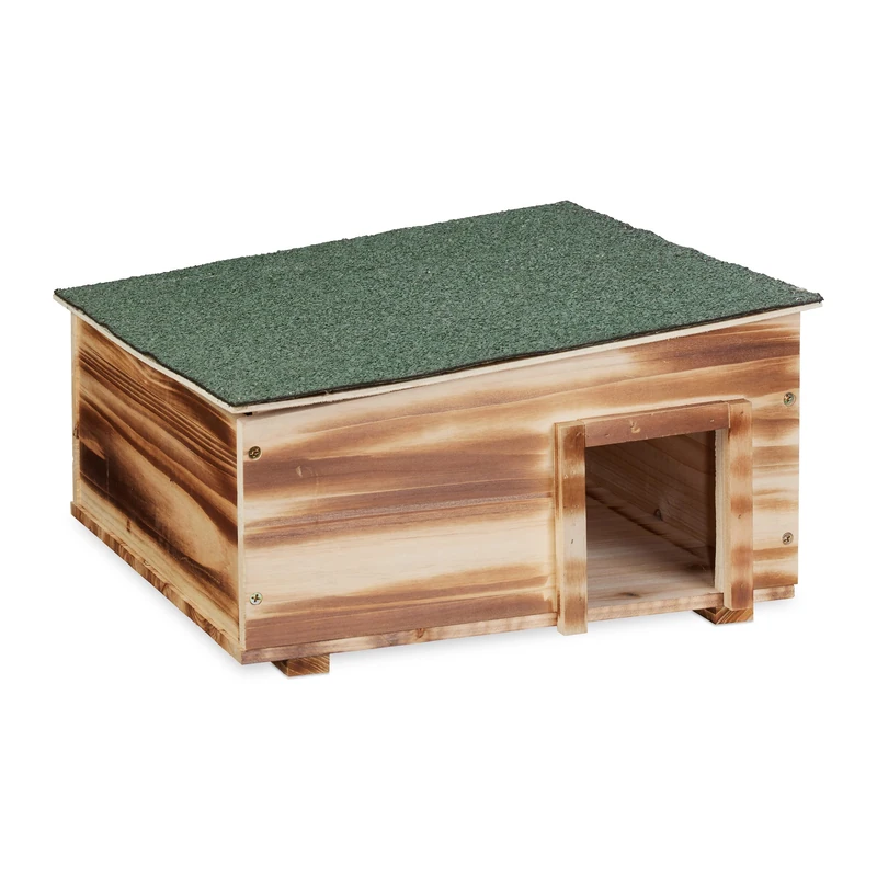 Relaxdays Hedgehog House, Hedgehog Hotel With Base, 2 Chambers, Winter Shelter, Dimensions 21.5x40x40 cm, Flamed Wood