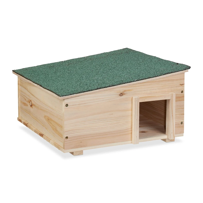 Relaxdays Hedgehog House, Wooden, Pet Hotel With Base, 2 Chambers, Winter Shelter, HxWxD: 21.5x40x40 cm, Brown, Wood, 21.5 x 40 x 40 cm