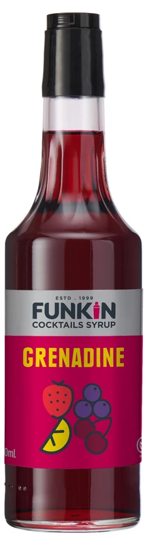 FUNKIN Grenadine Cocktail Syrup | Premium Drink Syrup for Cocktails, Mocktails, & Sherbet Drinks | Sweet, Fruity, & Vibrant | All-Natural Flavouring for Beverages & Food | 700ml Bottle, Pack of 6