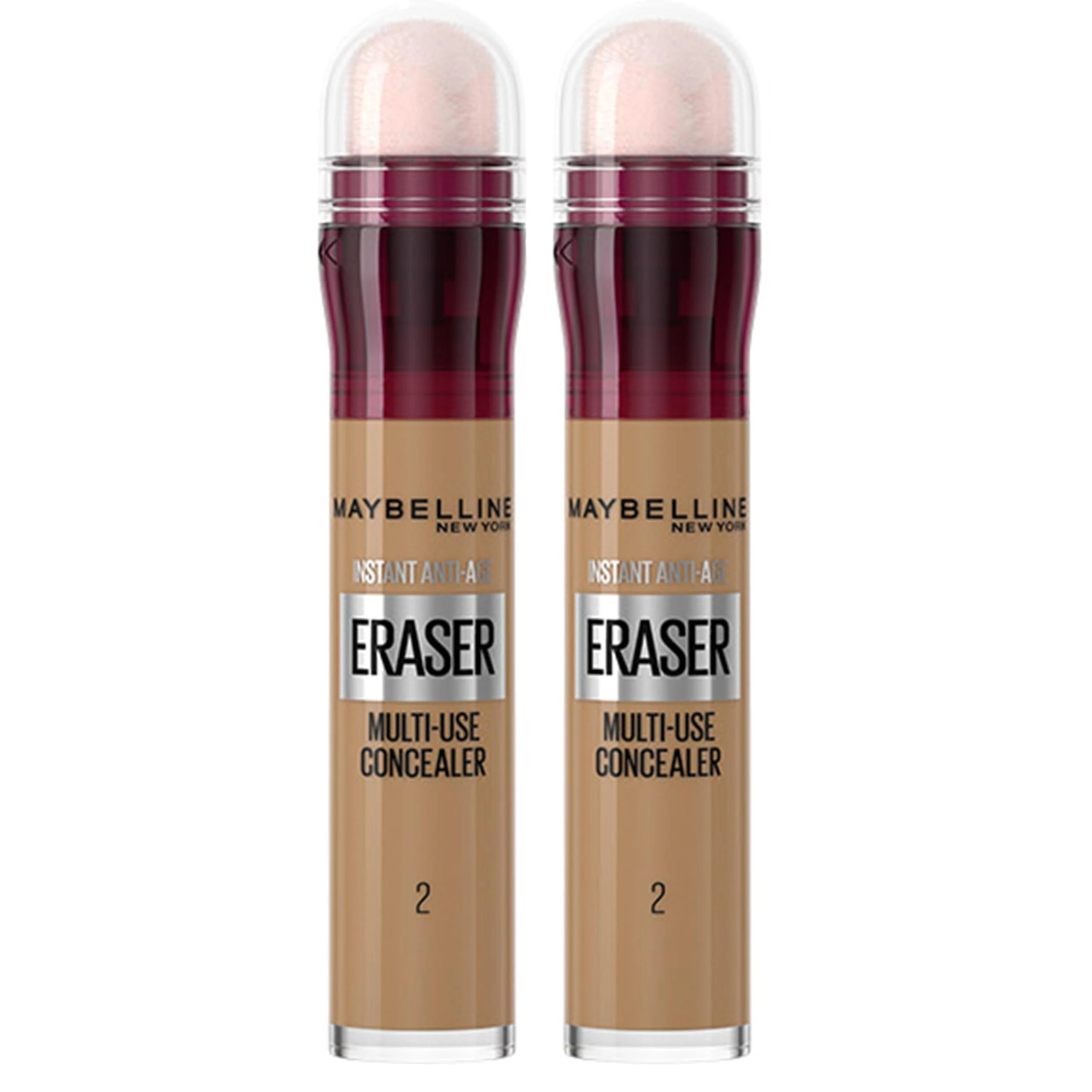 Maybelline Instant Anti-Age Eraser Eye Concealer for Face, Dark Circles, Blemish & Fine Lines Concealer, Full Coverage, Dermatologist Tested, Suitable for Sensitive Skin, Shade: 02 Nude, Duo Bundle
