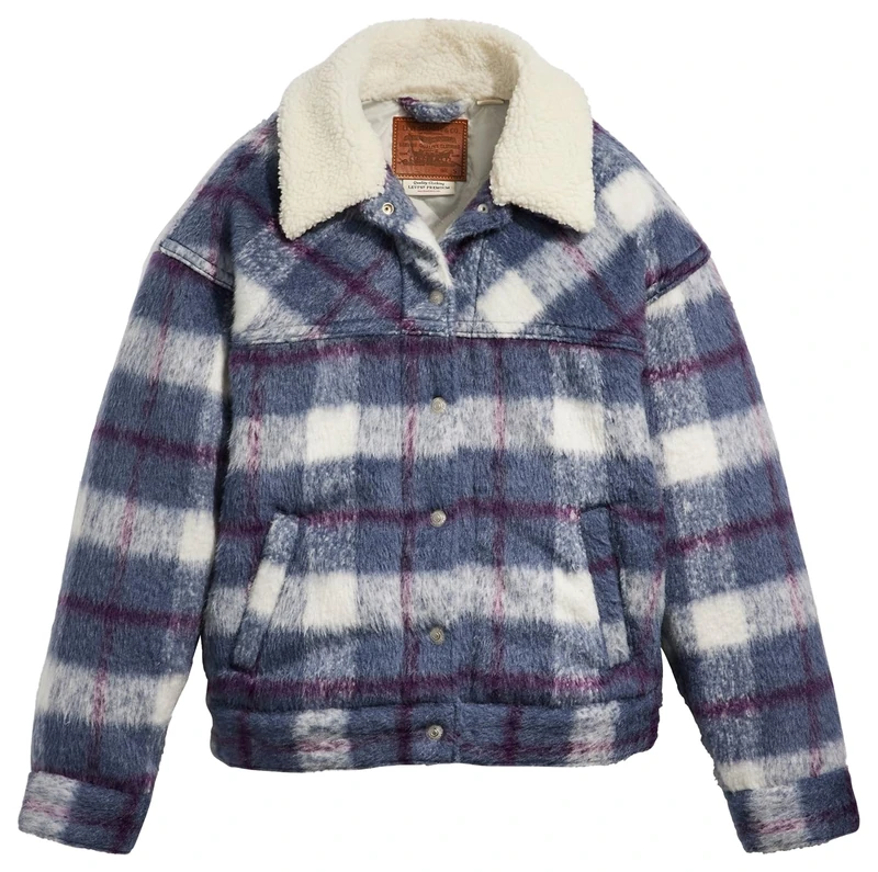 Levi's Women's 90s Cozy Sherpa Trucker Lined, Selma Plaid Vintage Indigo X, L