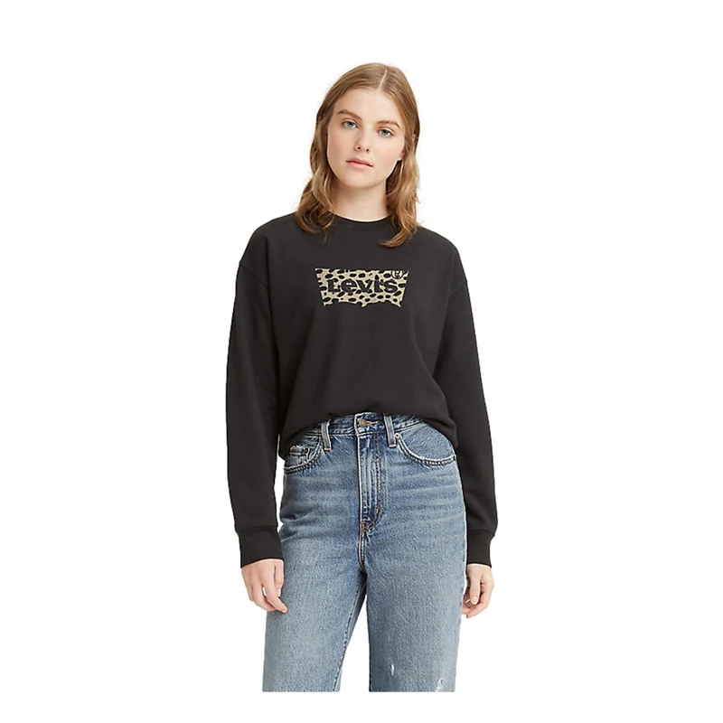 Levi's Women's Graphic Standard Crewneck Sweatshirt, Batwing Leopard Caviar, XXS