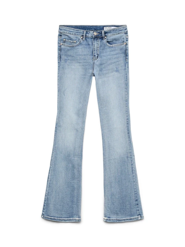 VERO MODA Female Flared VMFLASH Mid Rise Flared Jeans, Light Blue (Light Blue Denim), XS / 32L
