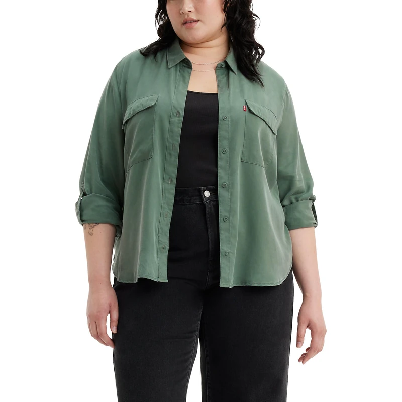Levi's Women's Pl Doreen Utility Woven Shirts, Dark Forest, XL