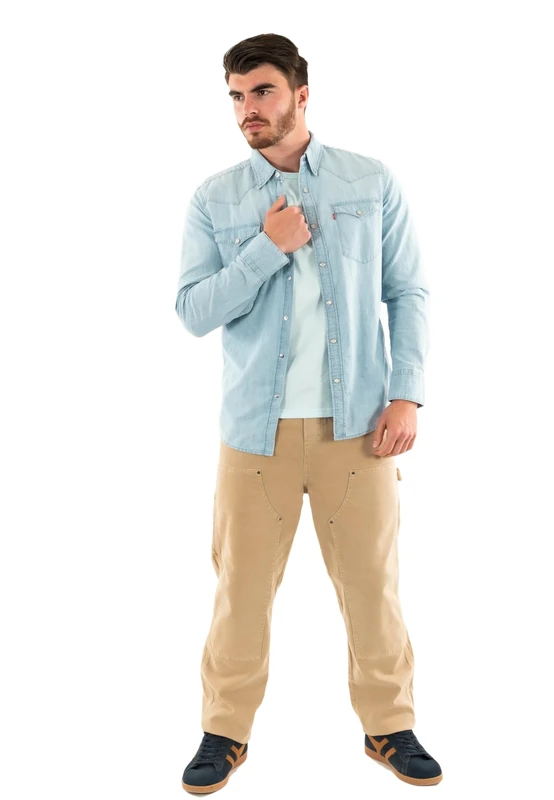 Levi's Men's Barstow Western Standard Woven shirts, Burnett Light Chambray, XS