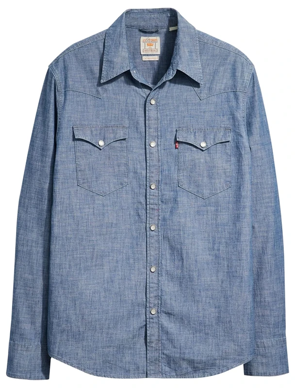 Levi's Men's Barstow Western Standard Woven shirts, Grant Mid Blue Chambray, XL