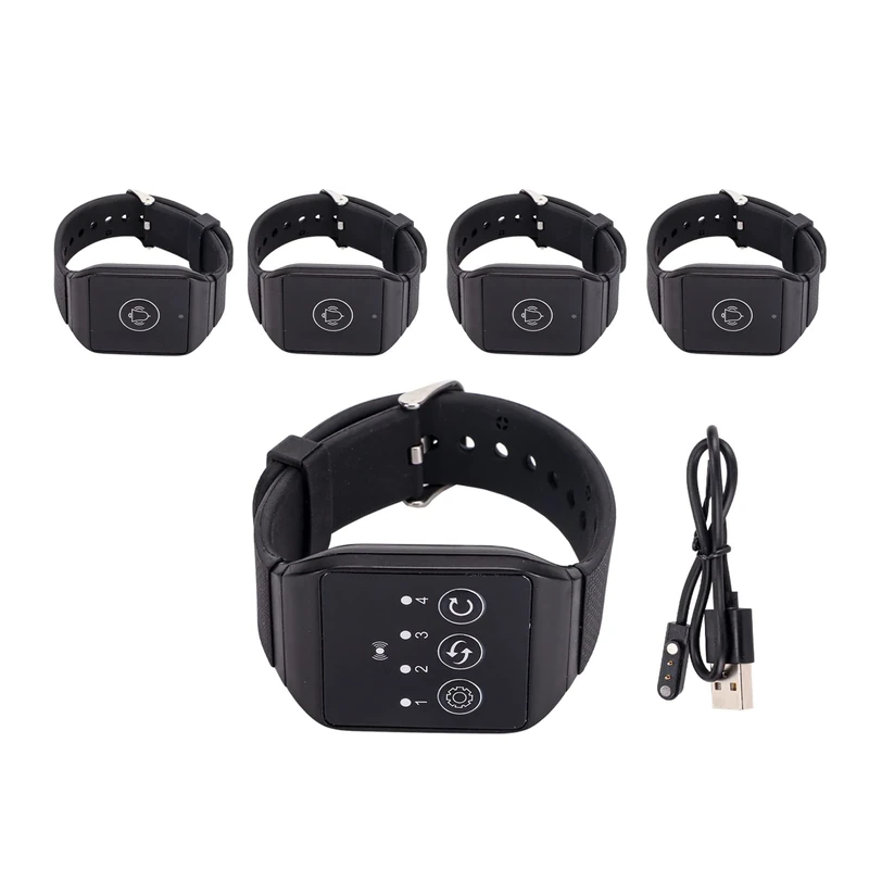 Wireless Pager Calling System, Wireless Watch Receiver, Nurse Call System, Rechargeable Wrist Pager, Including 1 Waterproof Caregiver Watch and 2 Call Buttons (4 for 1)