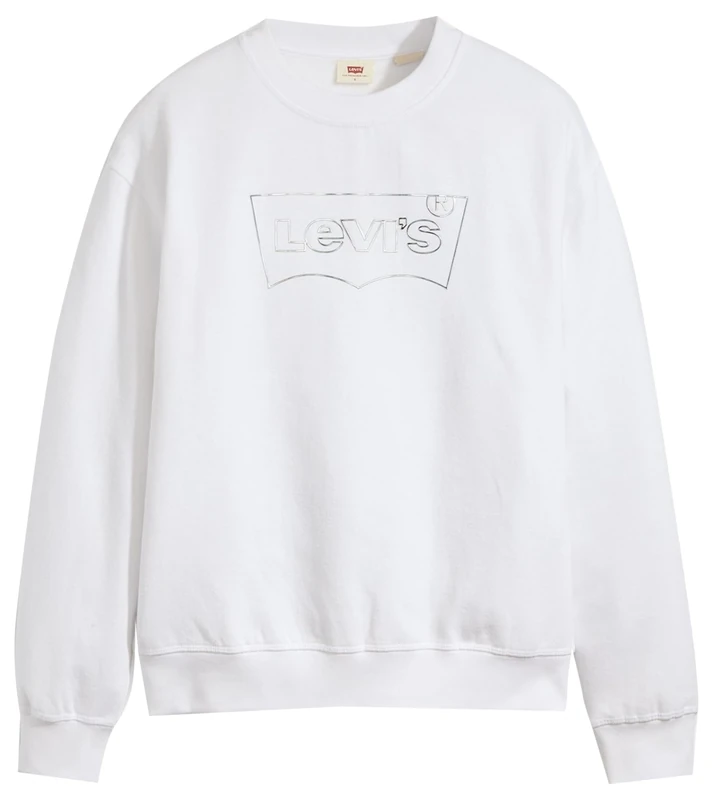 Levi's Women's Graphic Standard Crewneck Sweatshirt, Batwing Outline Bright White, XS