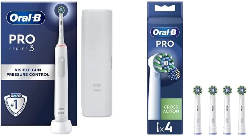 Oral-B Pro 3 Electric Toothbrushes for Adults, Gifts for Women/Men, 1 Cross Action Toothbrush Head & Travel Case, 3 Modes with Teeth Whitening, 2 Pin UK Plug, 3500, Black, Oral B