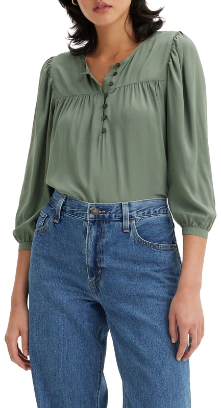 Levi's Women's Halsey 3/4 Sleeve Woven Blouses, Dark Forest, S - Image 1