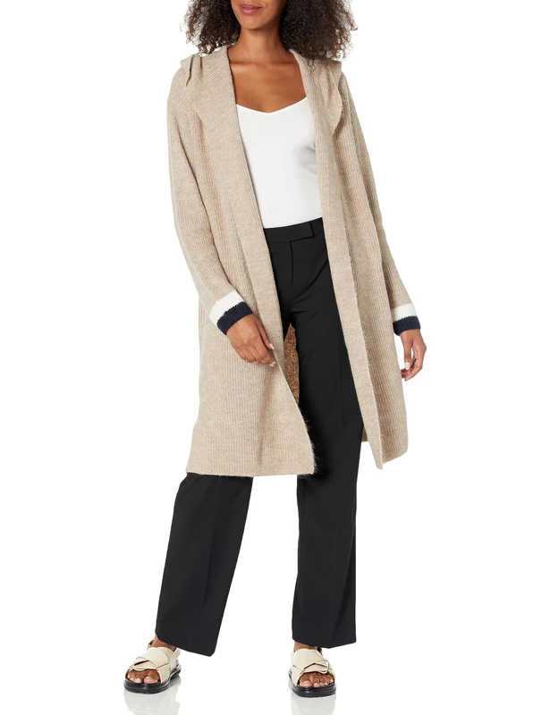 Tommy Hilfiger Women's Hood Kimono Cardigan Sweater, Heather Caribou Multi, M - Image 1