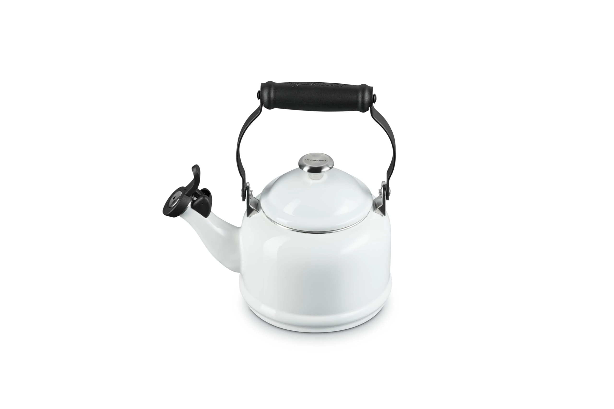 Le Creuset Enamel On Steel Demi Tea Kettle with Metal Finishes, 1.25 qt., White