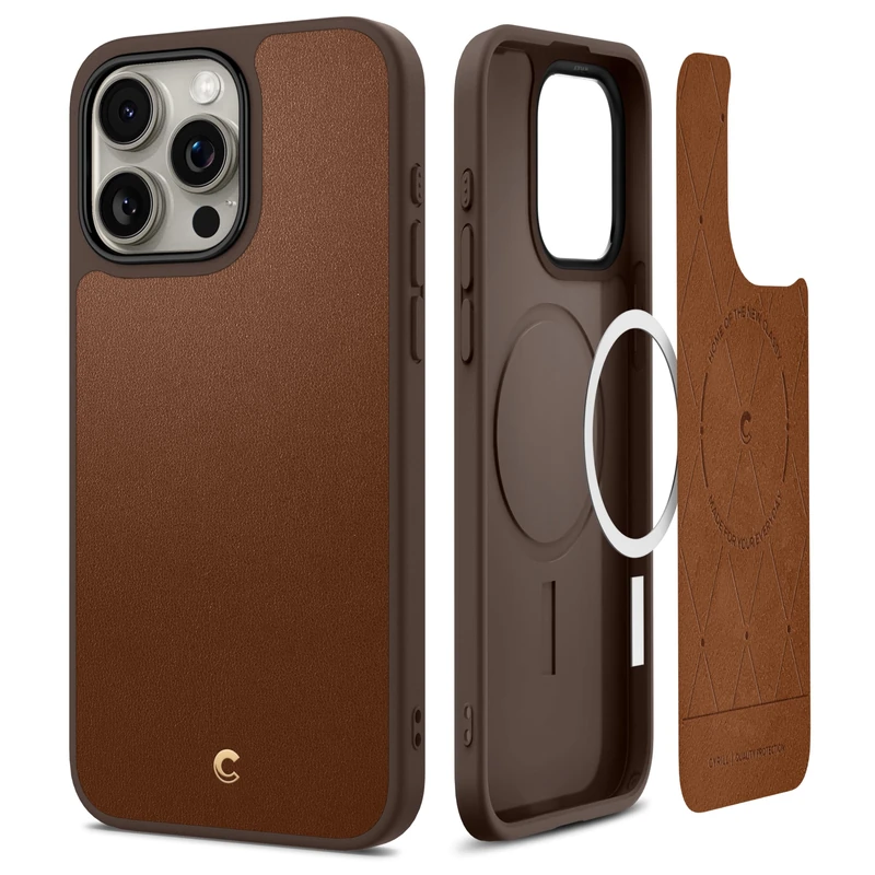 CYRILL by Spigen Kajuk Mag Case Compatible with iPhone 15 Pro Max (2023) - Saddle Brown