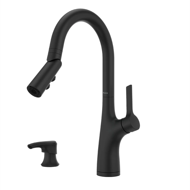 Pfister Ceylon Kitchen Faucet with Pull Down Sprayer and Soap Dispenser, Single Handle, Spot Defense Matte Black Finish, F5297CLOSDB