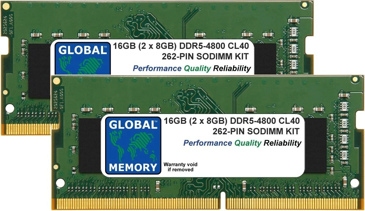 16GB (2 x 8GB) DDR5 4800MHz PC5-38400 262-PIN SODIMM MEMORY RAM KIT COMPATIBLE WITH LAPTOPS/NOTEBOOKS