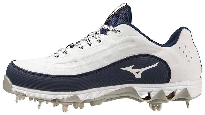 Mizuno Women's 9-Spike Swift 8 Low Metal Softball Cleat, White-Navy, 8.5 - Image 1