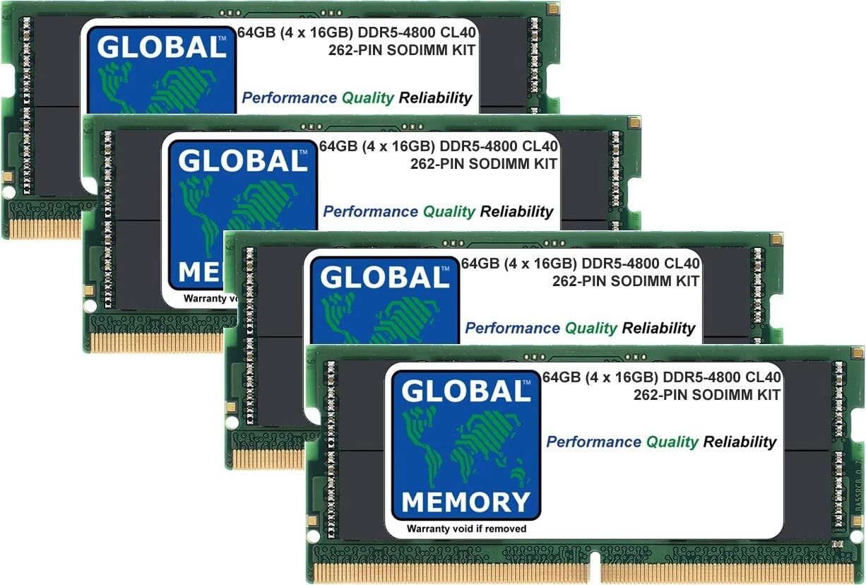 64GB (4 x 16GB) DDR5 4800MHz PC5-38400 262-PIN SODIMM MEMORY RAM KIT COMPATIBLE WITH LAPTOPS/NOTEBOOKS