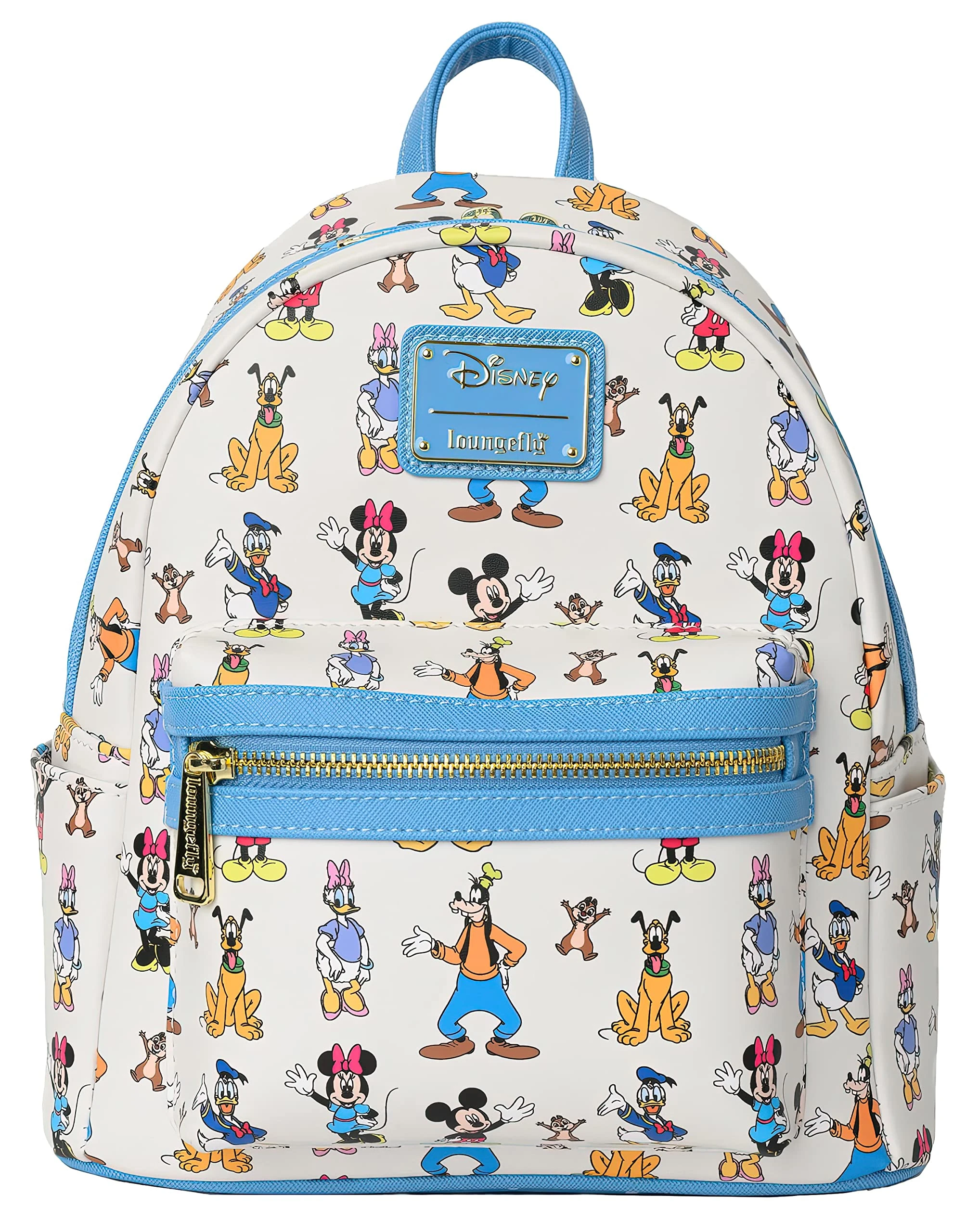 Loungefly Disney Mickey Mouse Friends Forward and Backward Mini Backpack Wallet, Blue, Mini Backpack