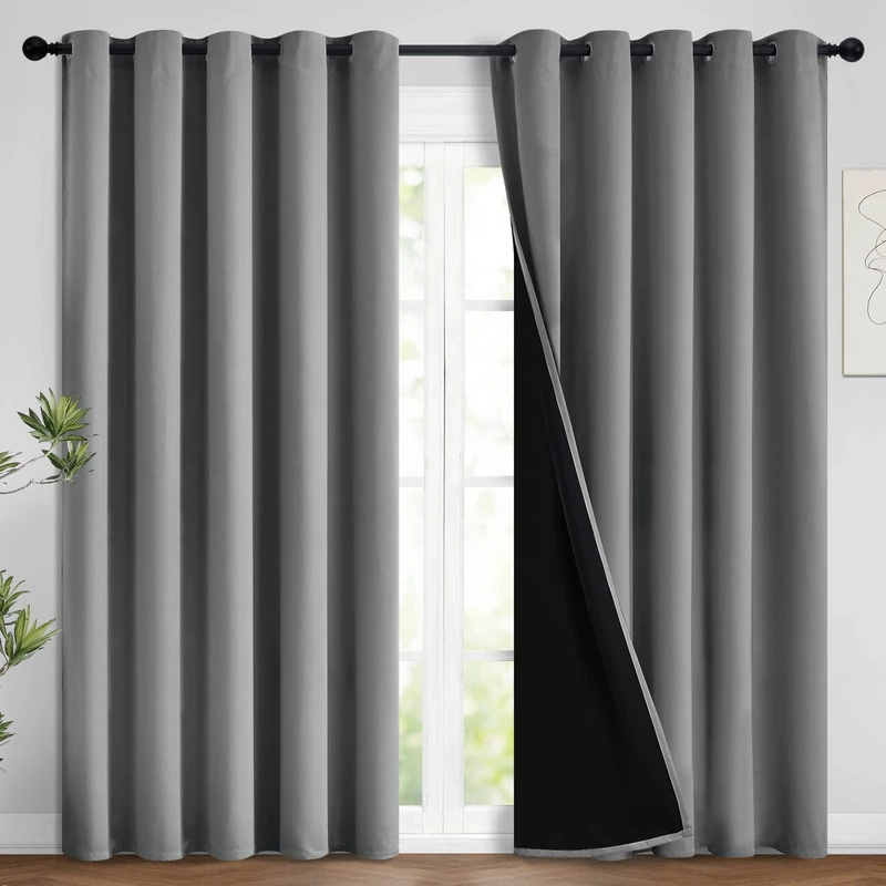 Yakamok Grey Blackout Curtains 96 Inches Long for Bedroom 62" Wide 2 Pcs