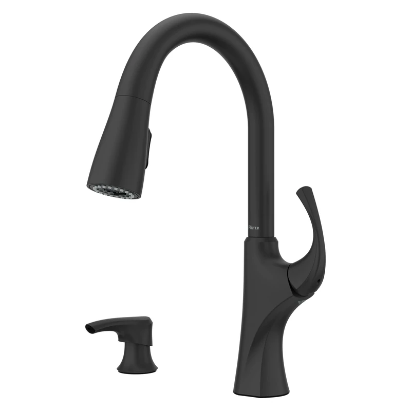 Pfister Miri 2.0 Kitchen Faucet with Pull Down Sprayer and Soap Dispenser, Single Handle, High Arc, Spot Defense Matte Black Finish, F5297MRRSDB