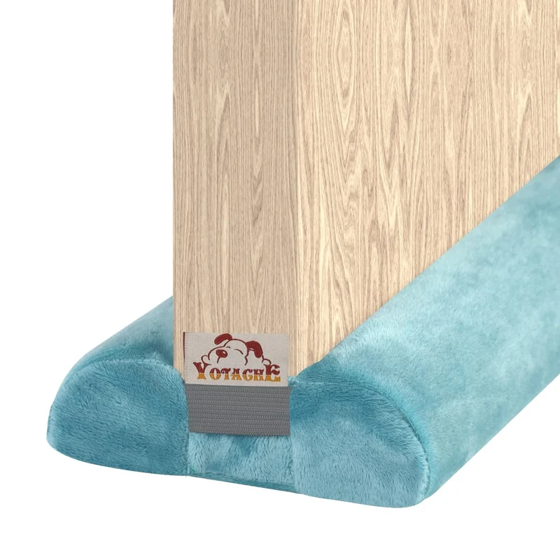 Yotache Draft Excluder for Doors 90cm, Right Angle Design-100% Fits Door, Adjustable Length, Washable Warm Plush Fabric for Reduce Noise Draught Dust, Aqua Blue