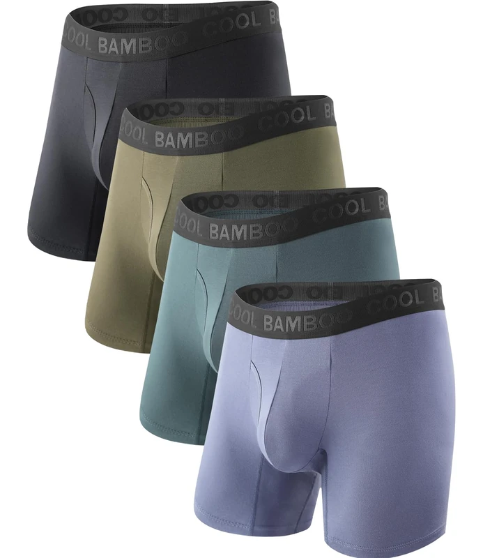BAMBOO COOL Men's Underwear Boxer Briefs Soft Bamboo Viscose Breathable Performance Underwear for Men 4 Pack, Gray Green + Gray Blue + Dark Gray + Olive Green, M - Image 1
