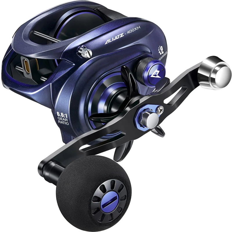 Piscifun Alijoz 400 Baitcaster Fishing Reel, 35Lbs Max Drag Aluminum Alloy Frame Baitcasting Reel, 6.6:1 Gear Ratio Freshwater and Saltwater Low Profile Casting Reel for Musky, Blue-Violet Left Handle